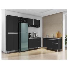 Cozinha Ambiente Vanessa E Balcão De Pia Tatiane 120 Cm Preto Fosco - Ajl