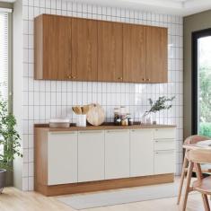 Cozinha Compacta 5 Peças com com Tampo Yasmin Espresso Móveis Nature/Areia HP
