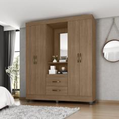 Guarda-roupa Capela Lite com Espelho 4 Portas e 2 Gavetas Carvalho/Oak