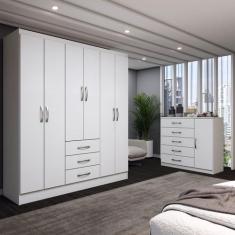 Guarda-Roupa Casal Madeline 6 Portas 3 Gavetas com Cômoda 1 Porta 5 Ga