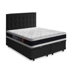 Cama Box Baú Queen + Cabeceira Cassis + Colchão Espuma D45 Castor Blac