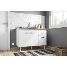 Balcão Armário de Cozinha Gabriela 120cm Branco S/Tampo - AJL Móveis