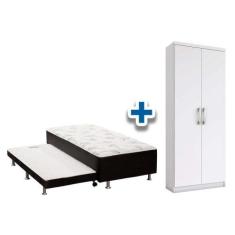 Cama Box Solteiro Conjugado Ortobom Black c/ Auxiliar + Armário Multiu