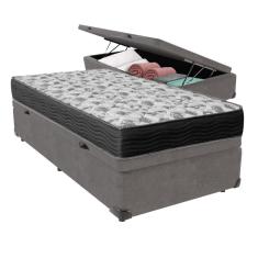 Cama Box Com Baú Cinza Solteiro E Colchão Ortobom D33 Iso100