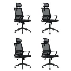 Kit 4 Cadeiras para Escritório Giratória Presidente Tokyo com Apoio Cabeça Preto