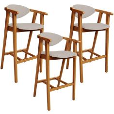 Kit 03 Banquetas Alta Para Cozinha Bancada Bar Sala de Jantar Fixa Cecília L02 Linho Bege - Lyam