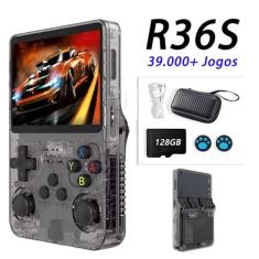 Console de video game portátil R36S Retro de 128 GB,r36s console portatil, mais de 39.000 jogos, Arkos 2.0, tela IPS de 3,5 polegadas, reprodutor de vídeo de bolso (cor：preto)
