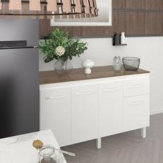Balcão Cozinha Armário Gabinete Camila Branco Com Tampo Tampão 140 cm 