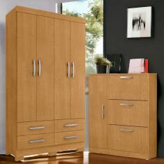 Guarda Roupa Coutos 4 Portas de Bater 4 Gavetas MDP com Sapateira Naturalle CasaH