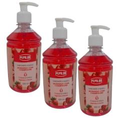 Kit 3 Sabonete Morango Champagne Corpo e Mãos 500ml - Pepilon