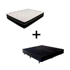 Cama Box Casal 138 Bipartido - Tecido Sintético Preto com Colchão Pari