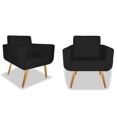 Kit 02 Poltronas Decorativa Anitta Pés Madeira Suede Preto