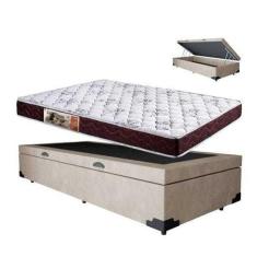 Cama Box Baú bege Solteiro Colchão Mola bonnel + 61x88x188