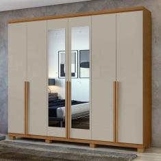 Guarda-Roupa Casal Alonzo 6 Portas 4 Gavetas com Espelho 100% Mdf 59944.3 Amêndoa Clean/Off White - Móveis Lopas