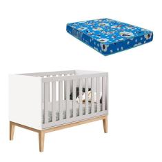 Berço Americano New Classic Branco Com Pés Madeira Natural E Colchão Ortobom - Reller