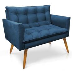 Namoradeira 2 Lugares Olivia Suede Pés Palito Castanho - Pallazio, Azu