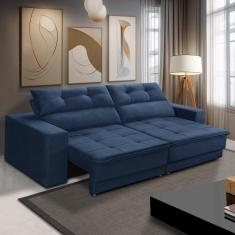 Sofá Retrátil e Reclinável 3 lugares 1,90m com Molas Emily Suede Azul Adonai Estofados