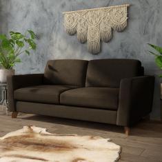 Sofá Sala de Estar Living 3 Lugares 240cm Presley Pés Madeira Veludo Marrom G52 - Gran Belo