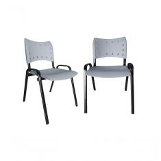 Kit 2 Cadeiras Iso para Escola Escritório Comércio Cinza Base Preta