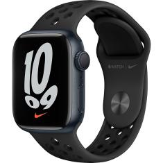 Apple Watch Nike Series 7 GPS 41mm Caixa Meia-noite de Alumínio Pulseira Esportiva Nike Cinza-carvão/Preta