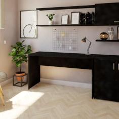 Mesa de Escritório Corp 25mm 180 cm Bramov Móveis Preto