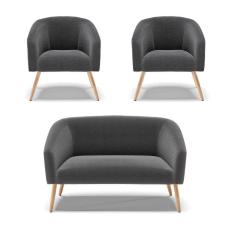 Kit 1 Sofá Namoradeira E 2 Poltronas Stella Bouclê Pés Palito Natural D`rossi Cor Grafite