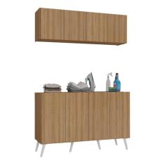 Conjunto Lavanderia Retrô Multiuso Armário Aéreo e Balcão 4 Portas Multimóveis Mp5053 Rustic/branco