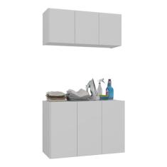 Conjunto Lavanderia Suspenso Multiuso Armário Aéreo e Balcão 3 Portas Multimóveis Mp5049 Branco