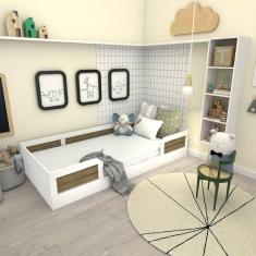 Cama Infantil Montessoriana Solteiro Lua Yescasa Branco/Carvalho Mel