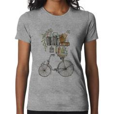 Baby Look Bicicleta e Livros - Foca na Moda, Cinza, GGG