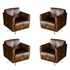 Kit 4 Poltronas Giratória para Sala de Estar Astana Couro Marrom Bicol