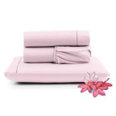 Jogo Cama Lençol Unique Solteiro 400 Fios Ponto Palito 3 Peças - Rosa 