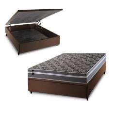 Conjunto Box Baú Marrom Miami Cinza 138x188x69 Espuma D33