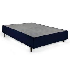 Cama Box Casal com Colchão Mola Ensacada Guldi Macio Branco e Azul