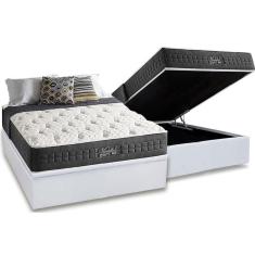 Kit Cama Box Baú Casal 138x188 MasterPocket Versalhes Colchão Molas Ensacadas Courano White Anjos
