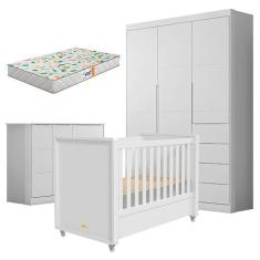 Quarto De Bebê Eloá Com Berço Americano Tutto New Branco Acetinado E Colchão Gazin – Phoenix Baby