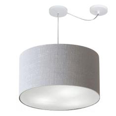 Lustre Pendente Cilíndrico Com Desvio Md-4235 Cúpula Em Tecido 45x30cm Rustico Cinza - Bivolt