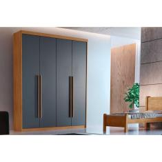 Guarda Roupa Solteiro Rufato 4 Portas de Abrir 2 Gavetas MDP Naturale-Grafite Móveis Rufato