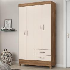 Guarda Roupa Solteiro Toledo 4 Portas de Bater 2 Gavetas MDP Amêndola Touch-Off White Demóbile