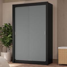 Guarda Roupa Solteiro Vivare Plus 2 Portas de Correr 4 Gavetas MDP Preto-Cinza