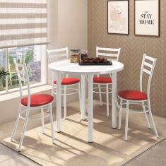 Conjunto Sala de Jantar Mesa Veneza Tampo MDP 960 e 4 Cadeiras Tubulares 950 Bona Vita Móveis Branco/Vermelho