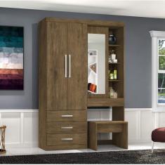 Guarda Roupa Solteiro com Espelho 3 Portas 3 Gavetas J&A Móveis Jequitiba