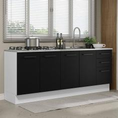Kit com 2 Balcões de Cozinha Madesa Agata 3 Gavetas 4 Portas (Sem Tampo e Pia) - Branco/Preto
