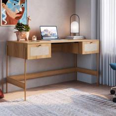 Escrivaninha Retrô com Tela Sintética Pés em Metal e Gavetas - Artesan