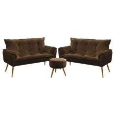 Kit 2 Poltronas Namoradeiras Decorativas Beta e Puff Solar Sued Marrom