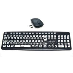 Teclado Mouse sem Fio Ampliado Adaptado Baixa Visão Alto Contraste com