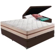 Cama Box Baú Marrom e Colchão Classic 22 cm Molas ensacadas Casal Anjo