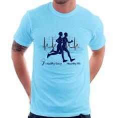 Camiseta Batimentos Cardíacos Corrida - Foca na Moda, Azul bebê, G