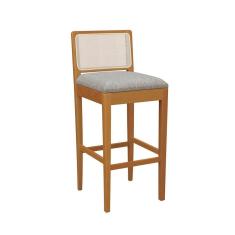 Banqueta Em Madeira Maciça Sara Kappesberg Linho Cinza Mesclado Tela Bege