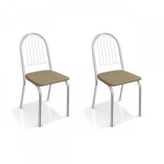Conjunto 2 Cadeiras para Sala de Jantar Noruega Metal Marrom/Cromado/C